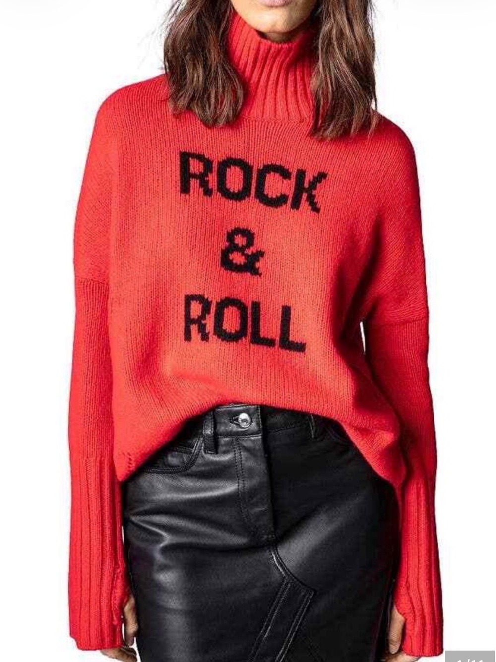 Zadig & Voltaire Red Alma Edgy Rock & Roll Merino Wool Turtleneck Sweater SZ S